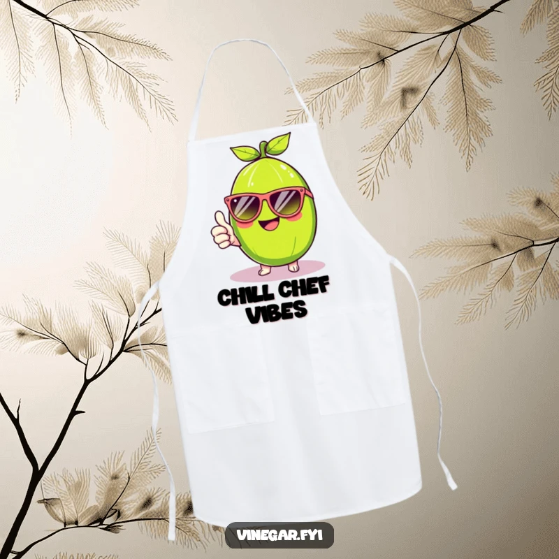 Funny Kawaii lime, wearing cool sunglasses and giving a thumbs up on this durable and funny chef's apron. A cool attitude.