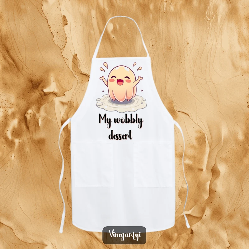 Funny Apron: An ecstatic jelly character bounces energetically, forming tiny rivulets, adding fun to cooking.