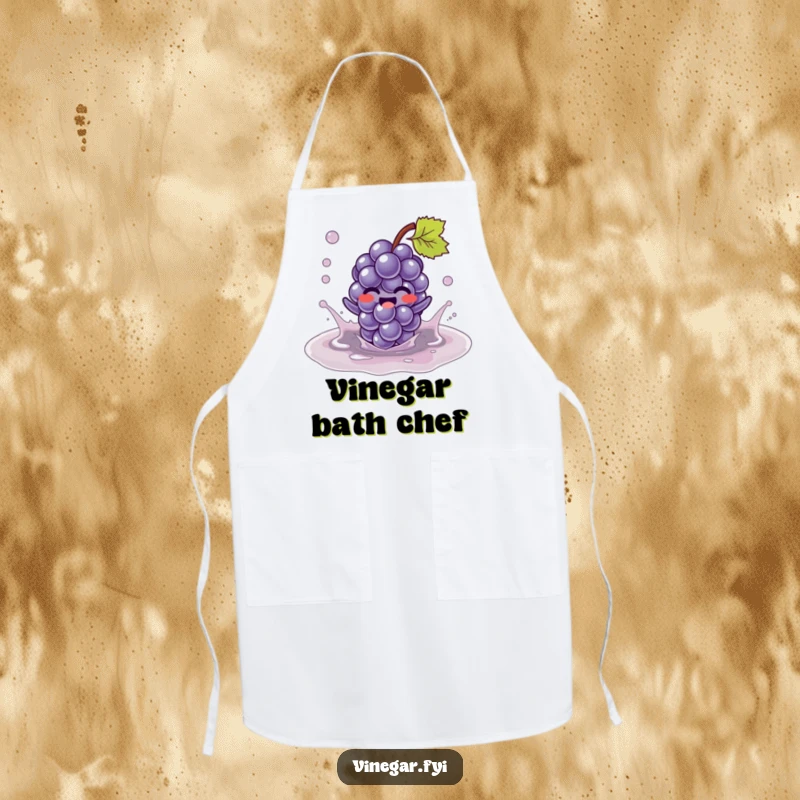 Funny Kawaii grape character, giggling and splashing in a vinegar puddle on this durable and funny chef's apron. A zest for cooking.