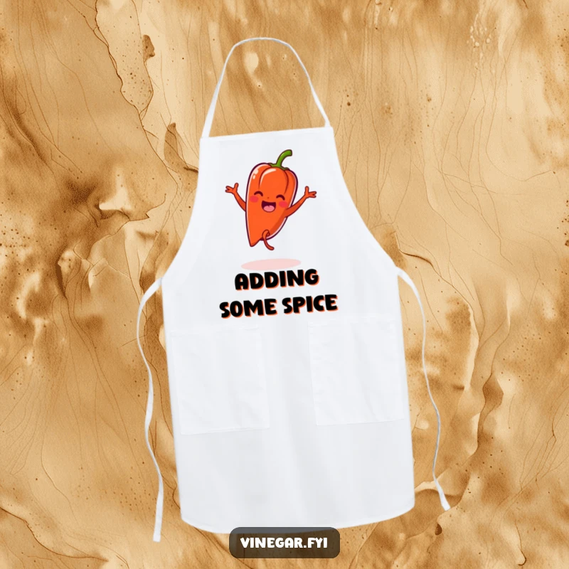 Funny Kawaii pepper doing a cartwheel with zest, printed on a durable chef apron.