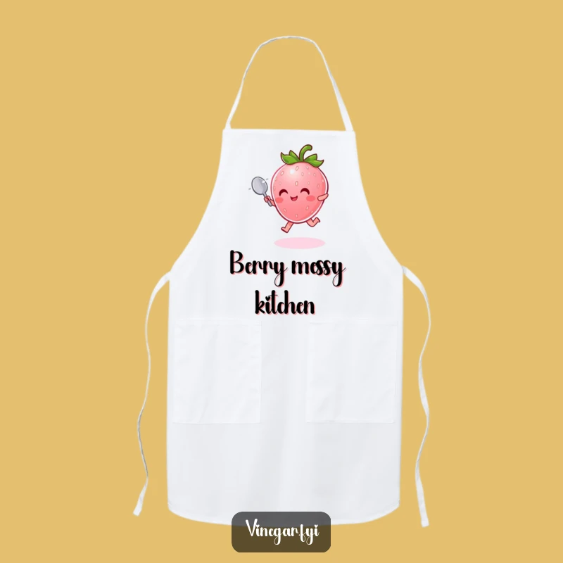 Funny Strawberry Apron: Radiant Pink Character Leaping, Whimsical Kitchen Funny Gift