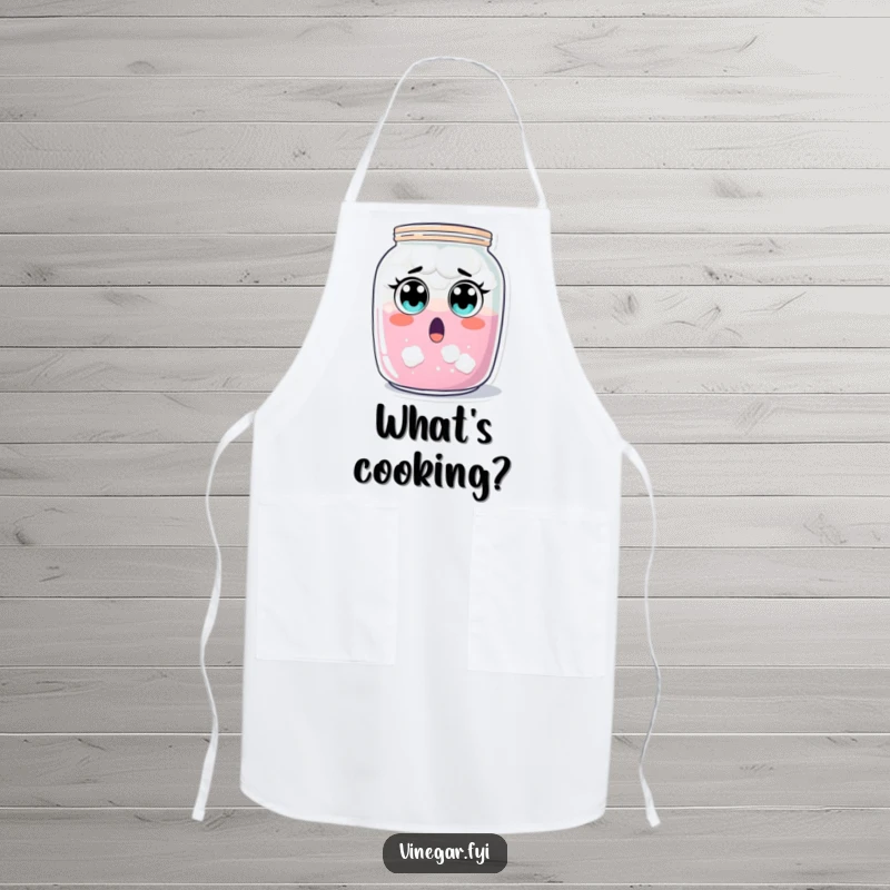Funny surprised jar of cloudy liquid apron, recoiling with wide eyes, bringing humorous shock to the kitchen, a funny gift.
