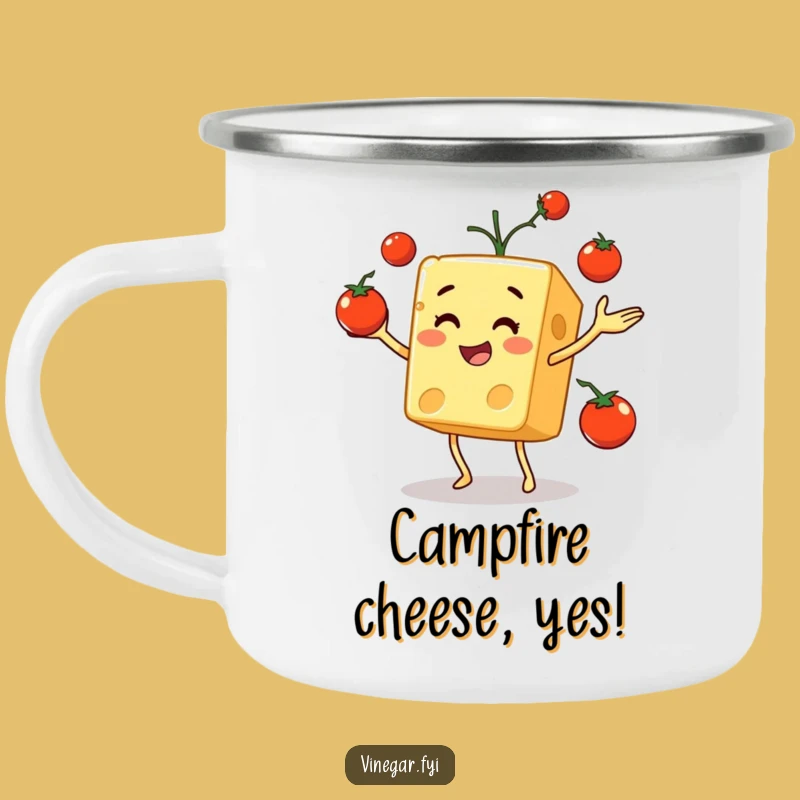 Funny Cheese Cube Juggling Camping Mug: Outdoor Adventures meet Culinary Comedy
