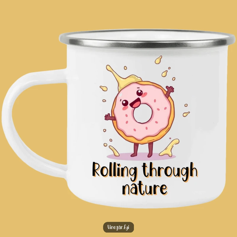 Funny Donut Cartwheel Camping Mug: Enjoy Coffee with a Splash of Doughnut Adventure!