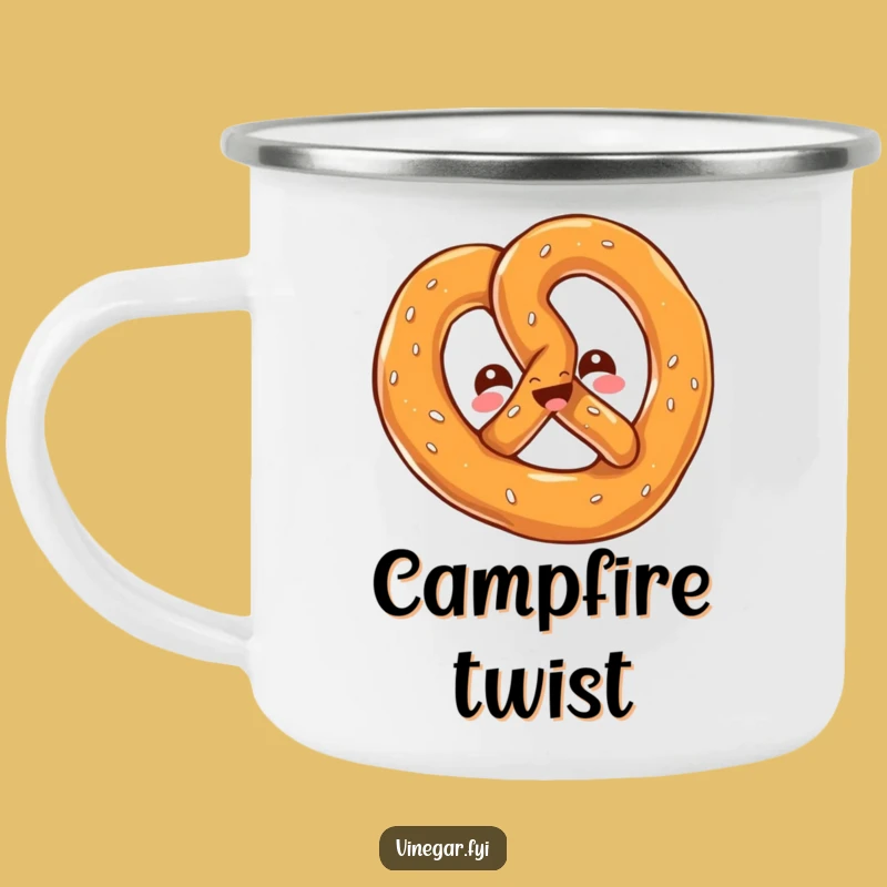 Funny Kawaii Pretzel Twist Camping Mug: Salty Sips Outdoors