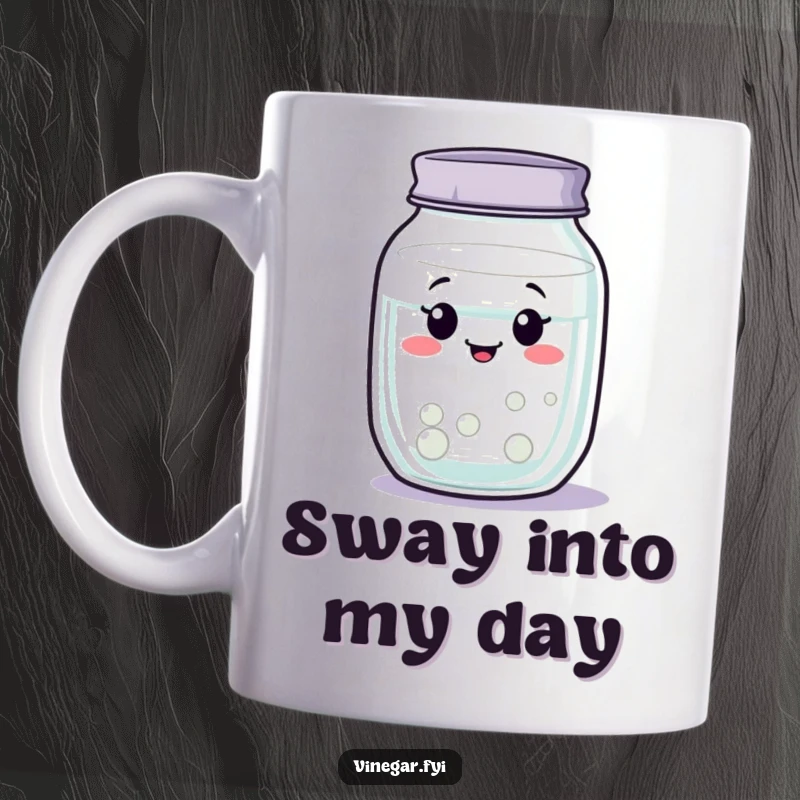 Funny wobbly jar of clear liquid swaying contentedly, conveying peace and gentle humor, a perfect funny gift.