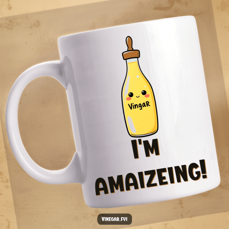 Brighten your morning with this cheerful vinegar bottle character. It's the perfect mug for anyone who loves a little zest in their life!