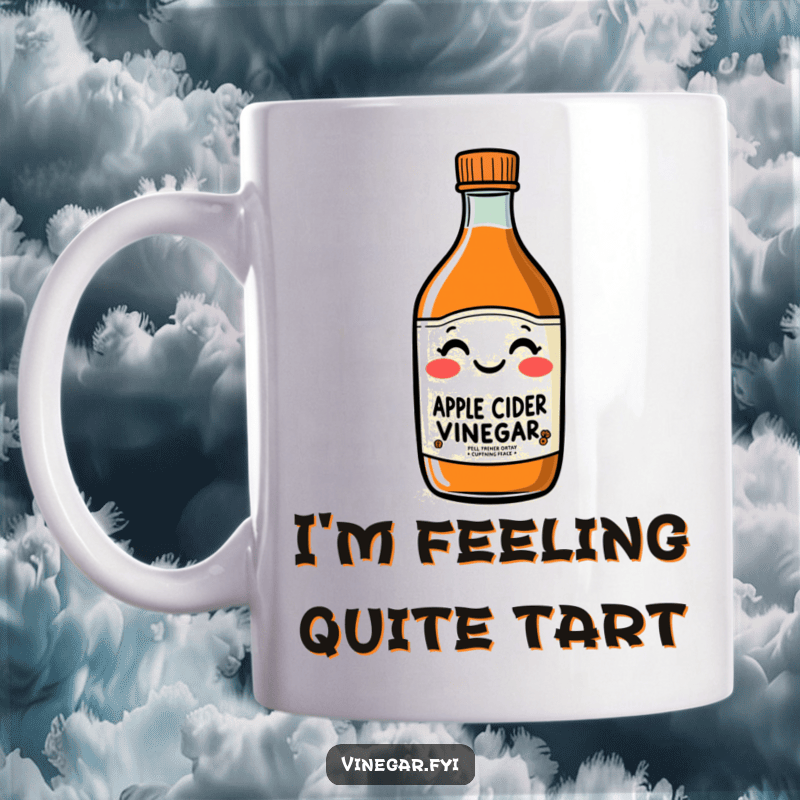 Start your day with a smile and a healthy dose of charm. This mug features a happy apple cider vinegar bottle, ready to brighten your morning.