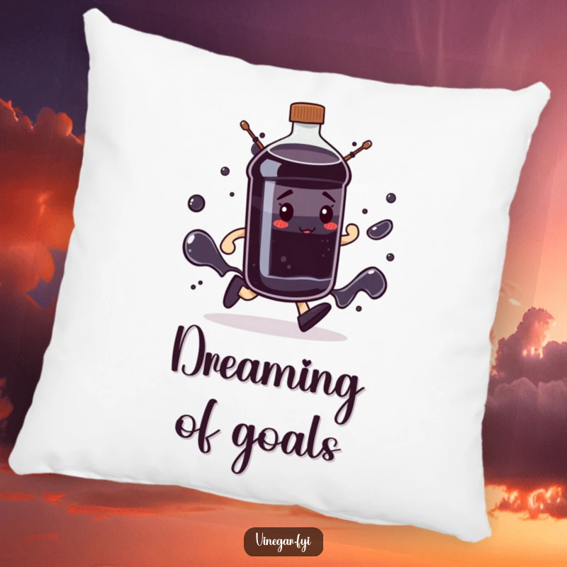 Funny determined dark liquid bottle pillow marching with purpose, offering comfort and motivation, a great funny gift.