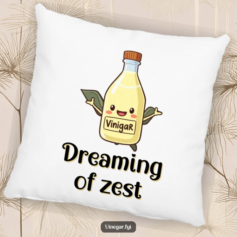 Funny Pillow decorated with a smiling vinegar bottle wearing a superhero cape, flying high, offering comfort and a heroic touch.