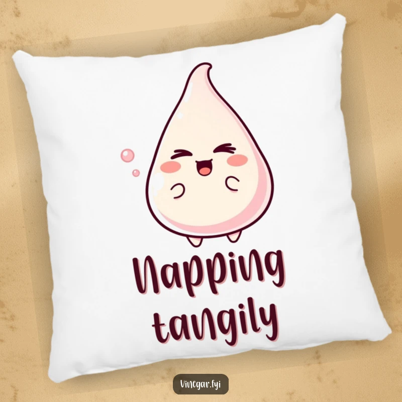 Funny Pillow featuring a delighted vinegar character giving a mischievous wink, offering comfort and a splash of playful sass.