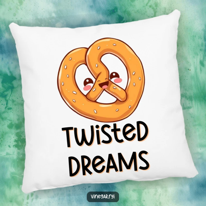 Funny pillow with a kawaii pretzel twisting playfully, offering soft comfort and a cheerful, salty, humorous design.