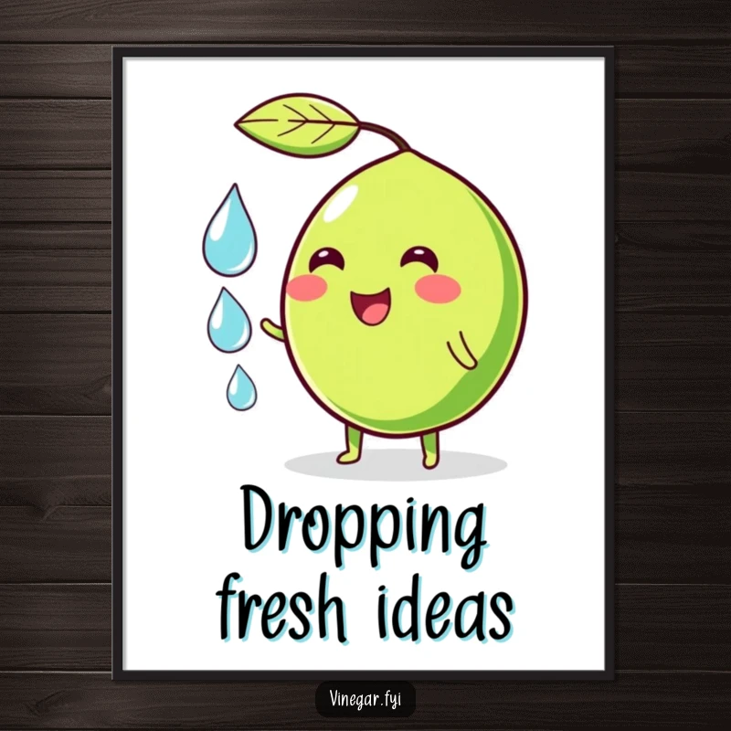 Funny digital art of a wobbly green lime character smiling while juggling droplets, a vibrant and humorous addition to any collection.
