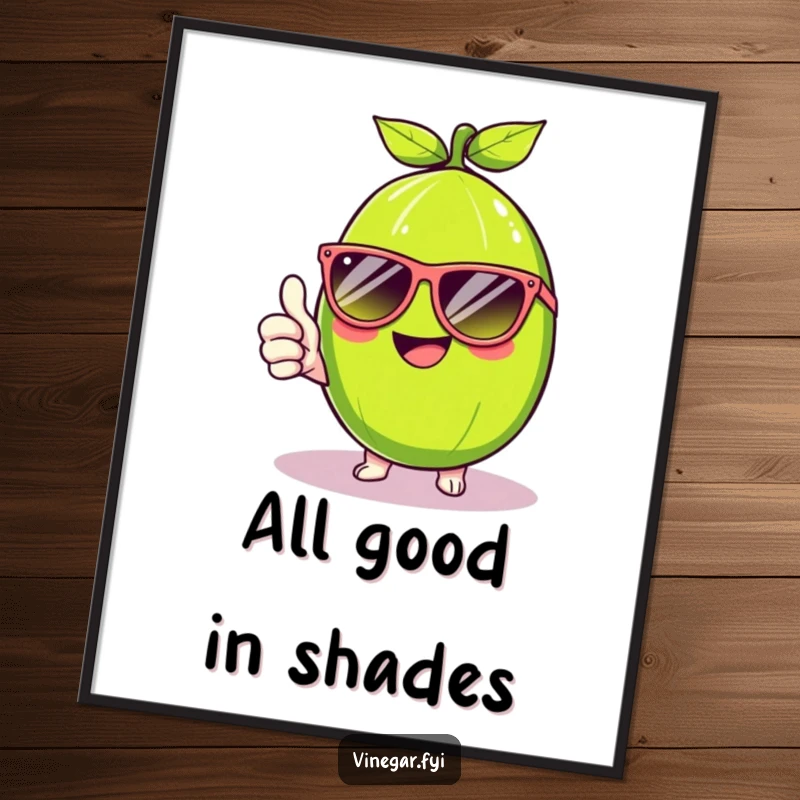 Funny Kawaii lime, wearing cool sunglasses and giving a thumbs up, captured in this humorous and vibrant digital art print. Cool decor download.
