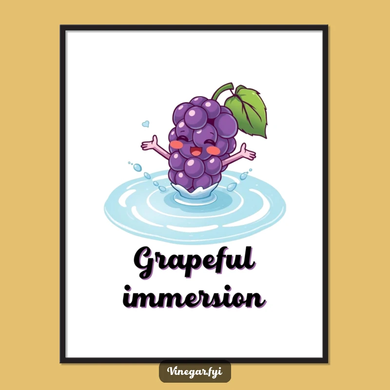 Funny Purple Grape Splashing Digital Art - Joyful Fruit Print