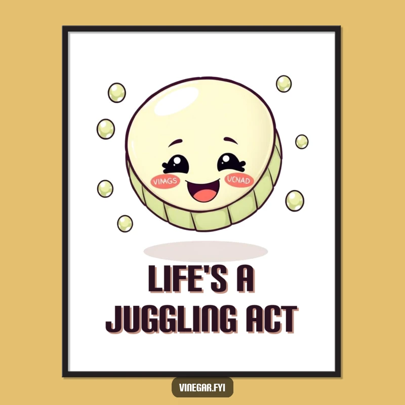 Funny Bottle Cap Juggling Art Print - Whimsical Decor for Humor Lovers