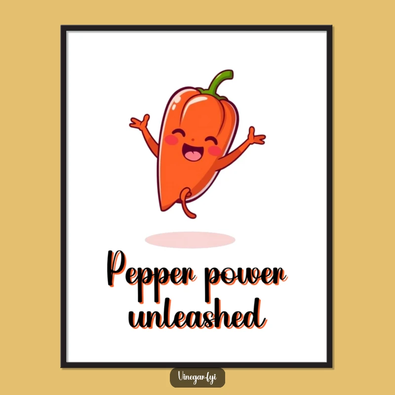 Funny Kawaii Pepper Digital Art Print: Zesty Action Decor