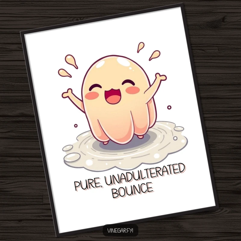 Funny Digital Art: A wobbly, excited jelly character bounces ecstatically, forming tiny rivulets in a vibrant design.