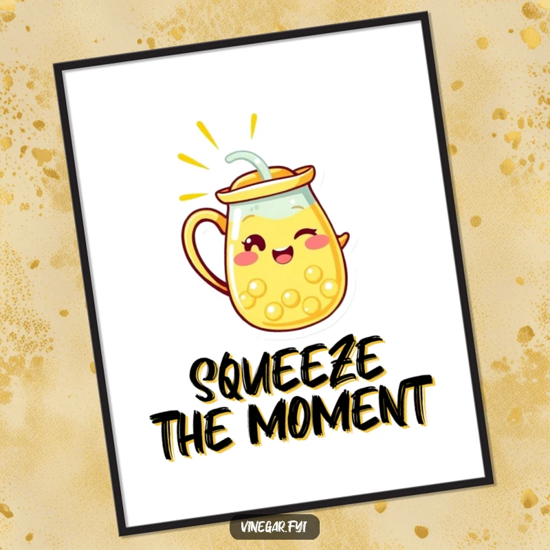 Funny digital art of a radiant yellow lemonade pitcher character winking, pouring a stream, a delightful and humorous addition to any collection.