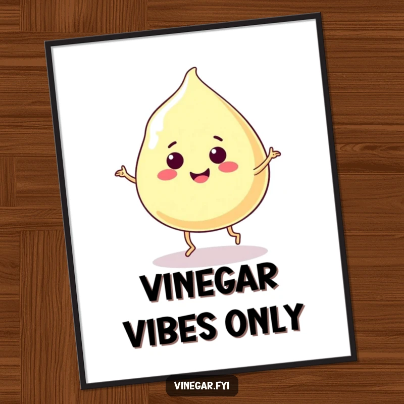 Funny digital art print of a smiling, jiggly vinegar blob doing a happy dance, bringing vibrant energy.
