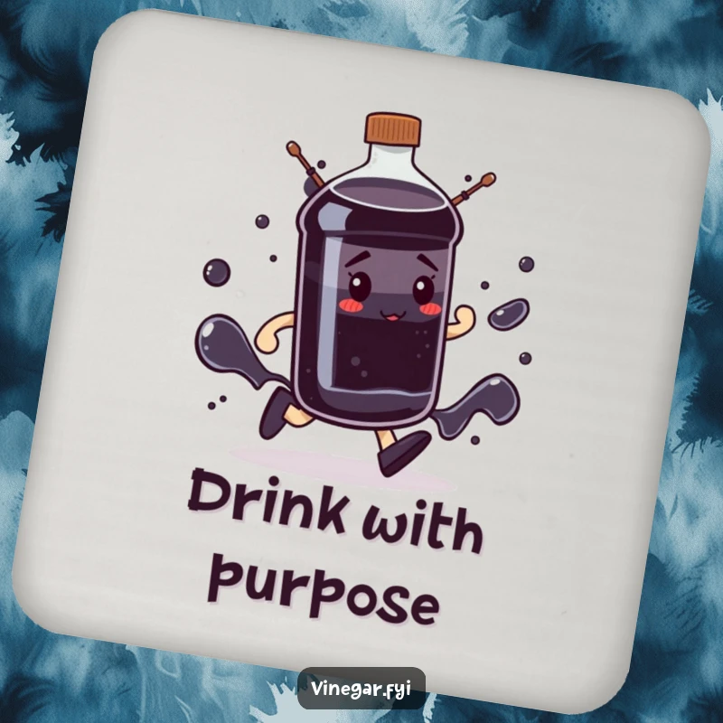 Funny determined dark liquid bottle coaster marching with purpose, offering protection and motivation, a great funny gift.
