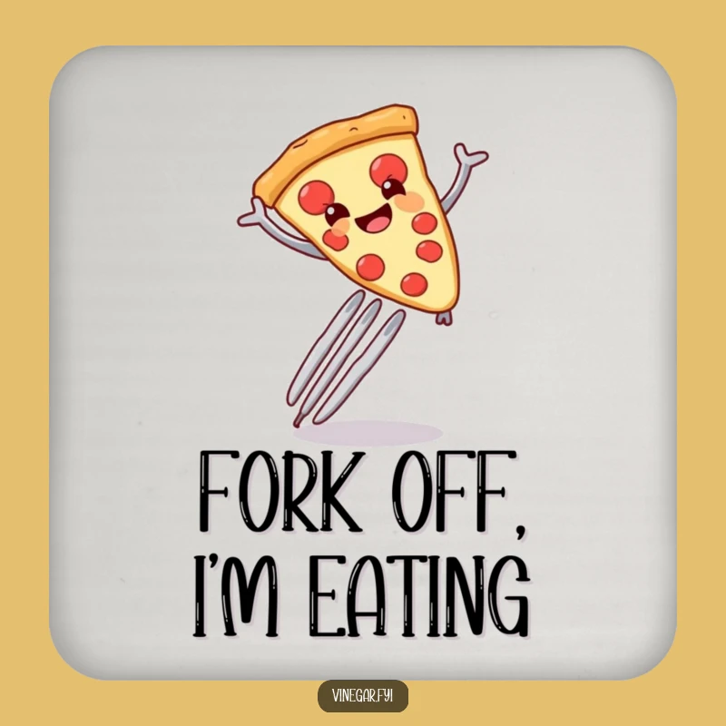 Funny Pizza Fork Drink Coaster - Protect Surfaces, Foodie Decor, Cool Funny Gift
