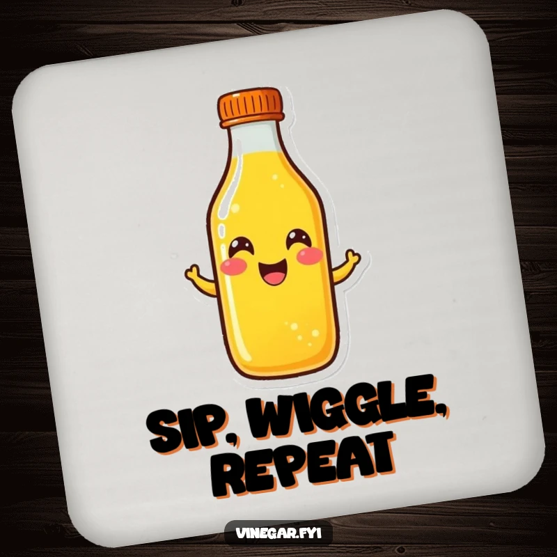 Funny yellow liquid bottle coaster with a cheerful wiggle, protecting surfaces with a smile, a charming funny gift.