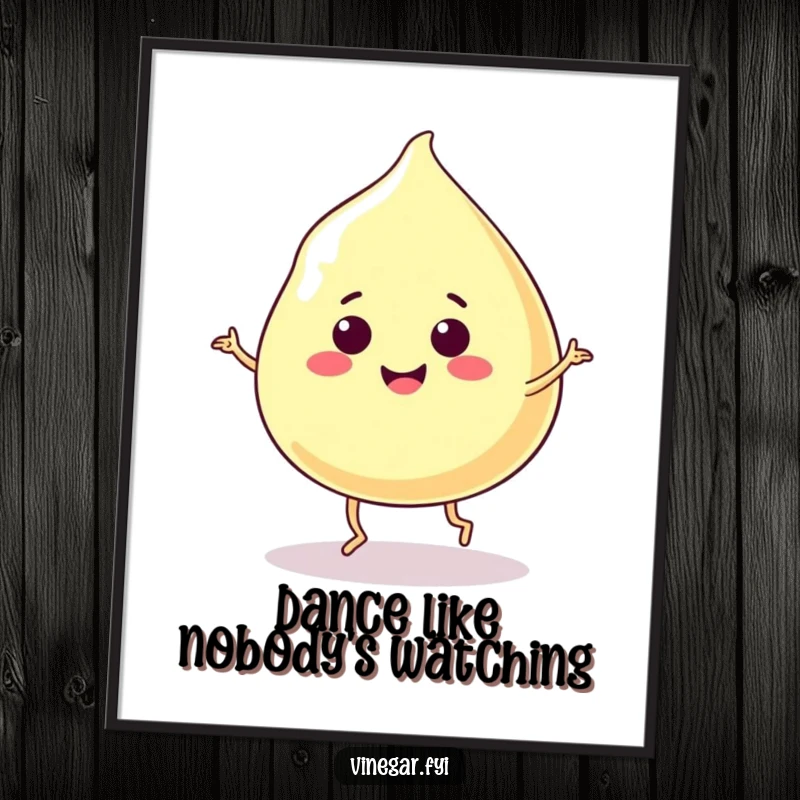 Funny poster print of a smiling, jiggly vinegar blob dancing ecstatically with its tiny legs.