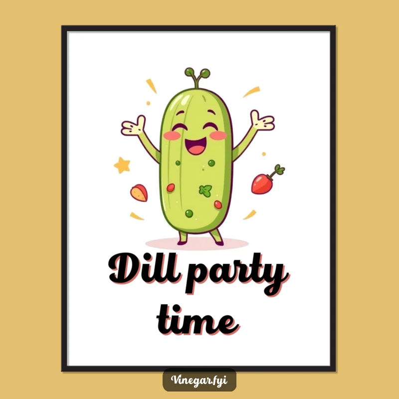 Funny Pickle Dance Poster: Happy Salad Art for a Cheerful Kitchen Decor