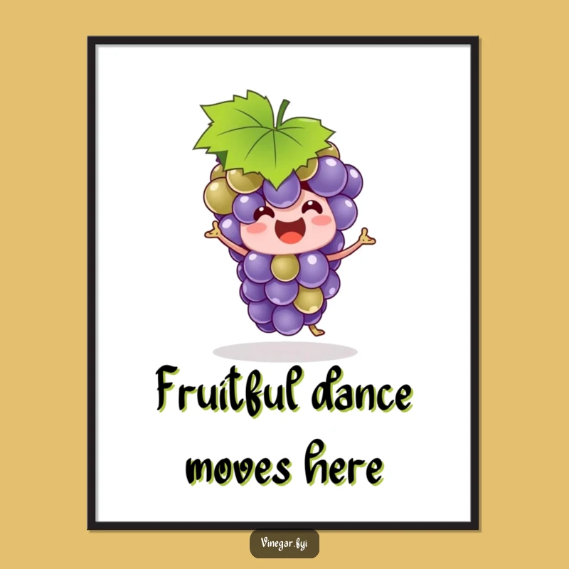 Funny Grape Bunch Dance Poster - Silly Leaf Hat Art, Hilarious Wall Decor Gift