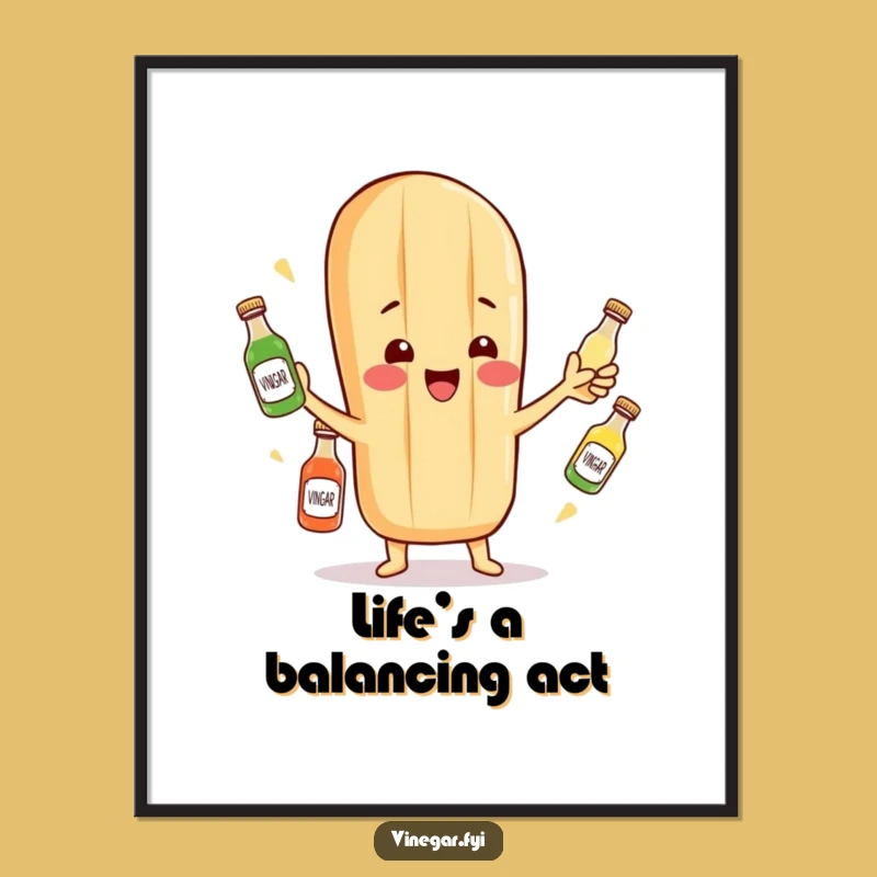 Funny Baguette Juggling Poster: Quirky Food Cartoon Art Print