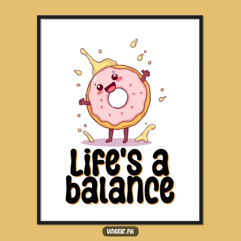 Funny Donut Cartwheel Poster: Hilarious Doughnut Near Vinegar Splash, Perfect Wall Art!