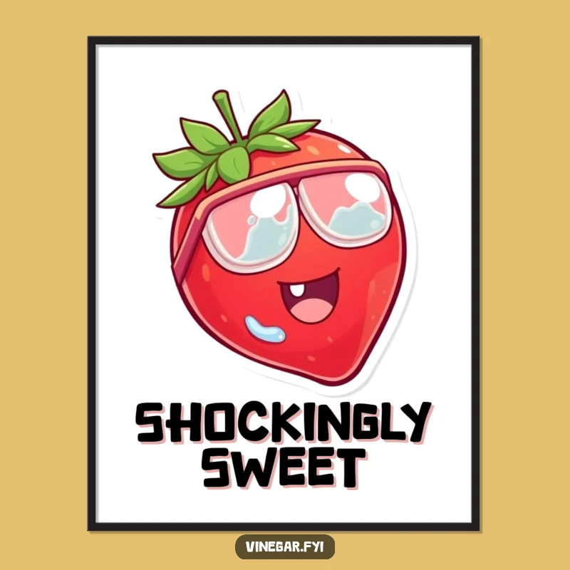 Funny Strawberry Goggle Poster: Quirky Fruit Cartoon Art Print