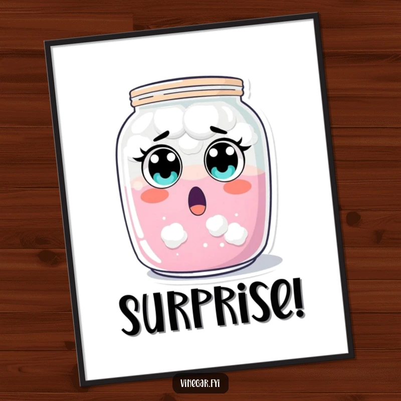 Funny surprised jar of cloudy liquid poster, eyes wide in shock, conveying humorous astonishment, a perfect funny gift.