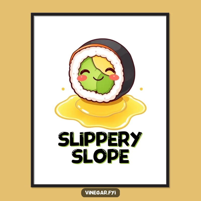 Funny Sushi Slipping Poster - Comical Food Art Print