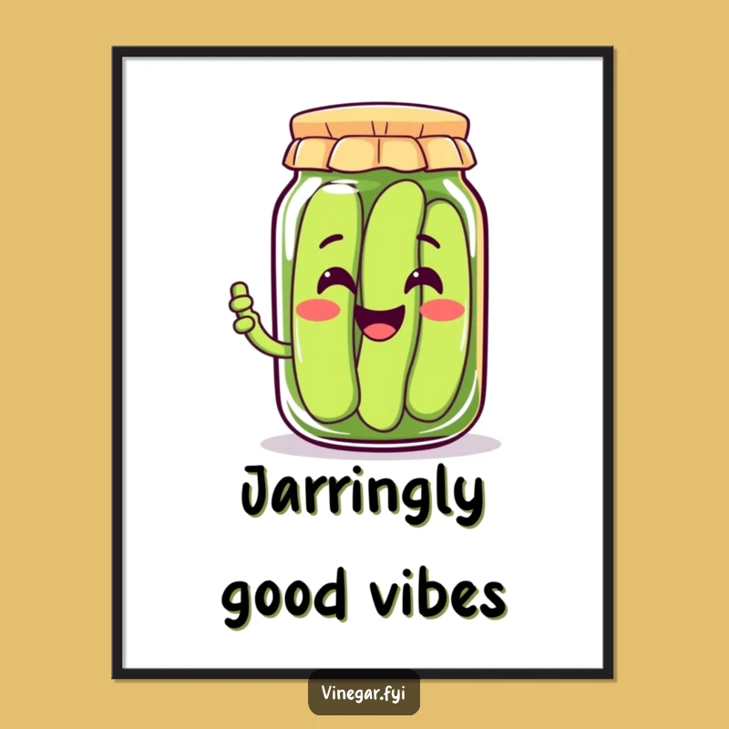Funny Kawaii Pickle Jar Poster, Cheerful Food Art, Hilarious Wall Decor
