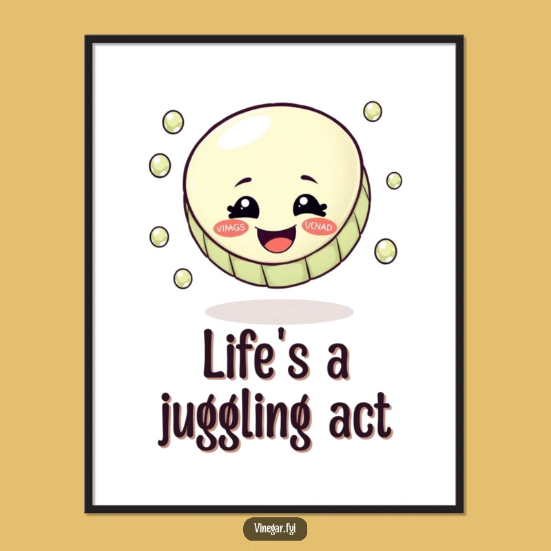 Funny Bottle Cap Vinegar Juggling Poster - Whimsical Wall Art for Kitchen