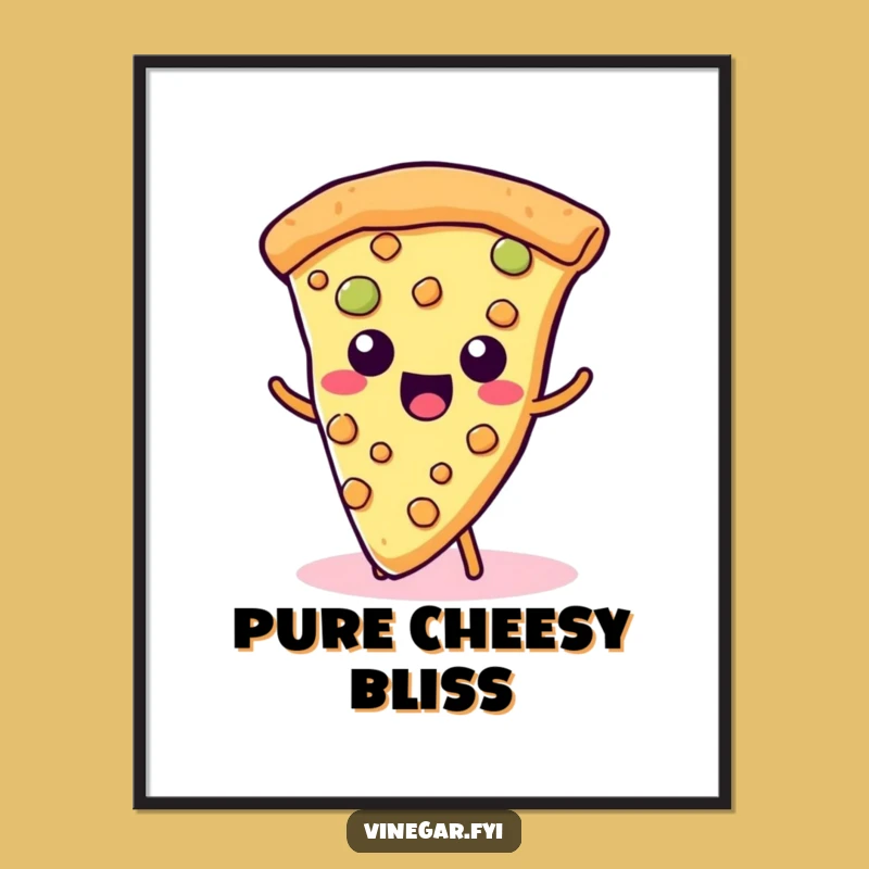 Funny Kawaii Pizza Poster - Hilarious Cheesy Toppings Art
