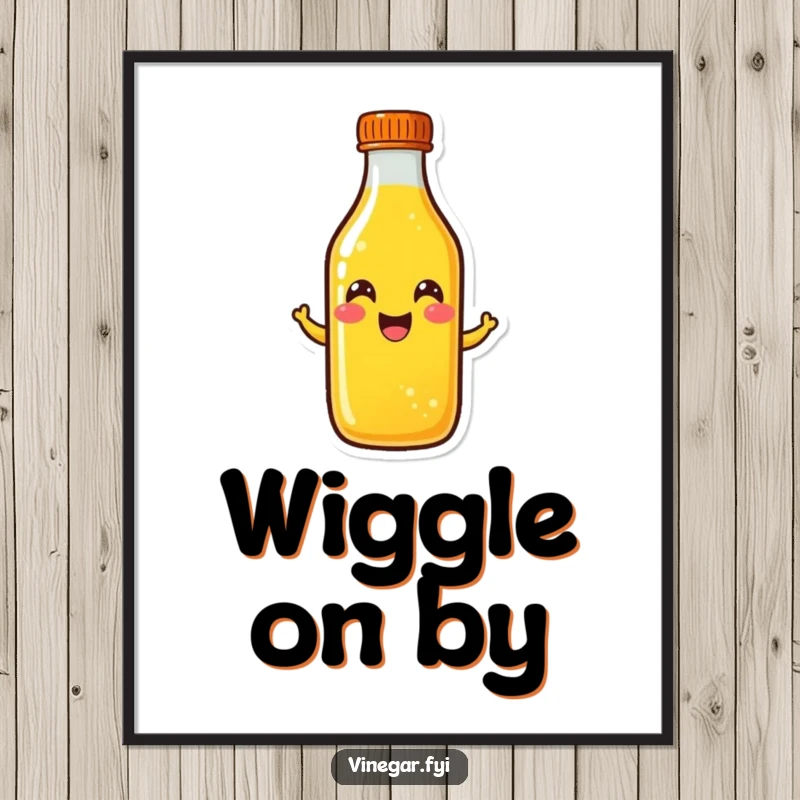 Funny yellow liquid bottle poster capturing a cheerful wiggle, symbolizing pure delight and vibrant energy, ideal for funny gift.