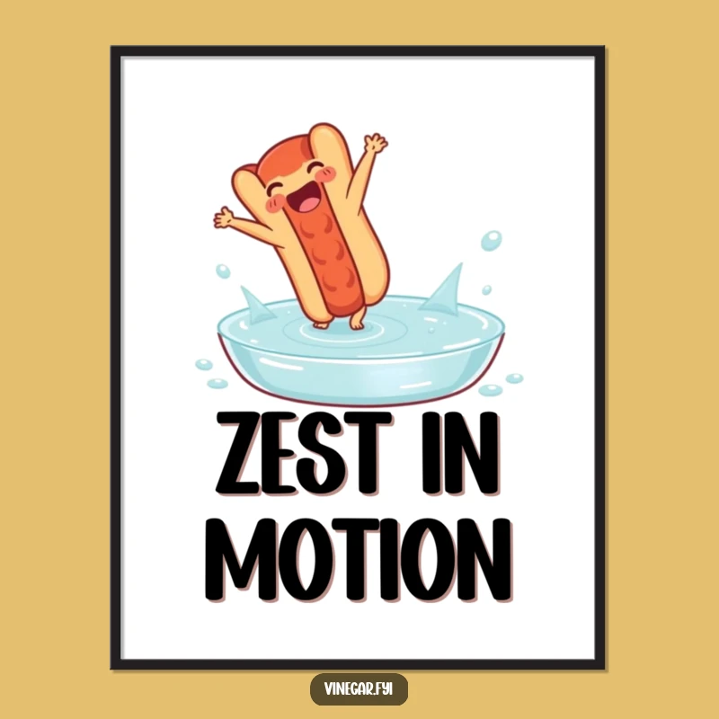 Funny Hot Dog Cartwheel Poster: Hilarious Food Art for Kitchen Walls