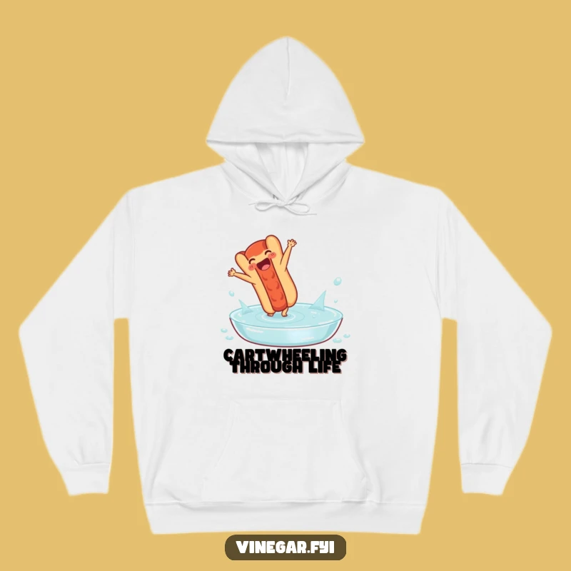 Cozy Funny Hot Dog Cartwheel Hoodie: Warm & Hilarious Foodie Apparel