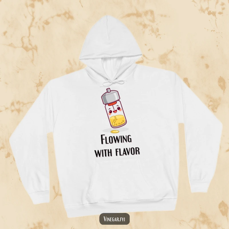 Funny hoodie: A cheerful pepper shaker tips over, pouring a tiny stream of vinegar, offering warmth and a dose of delightful, zesty humor.