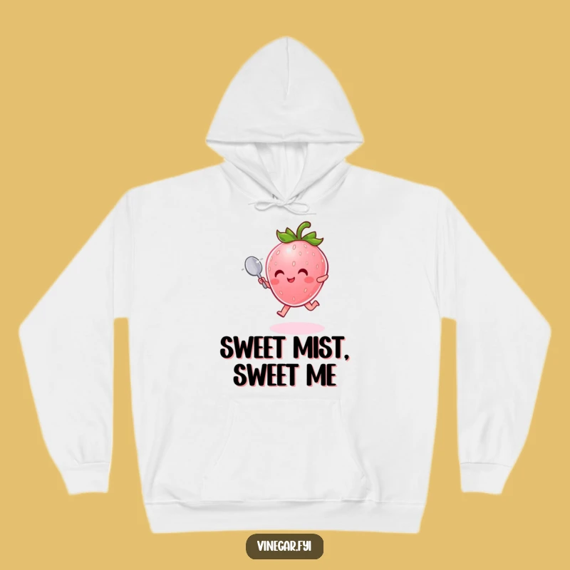 Funny Strawberry Hoodie: Radiant Pink Character Leaping Through Mist, Cozy Funny Gift