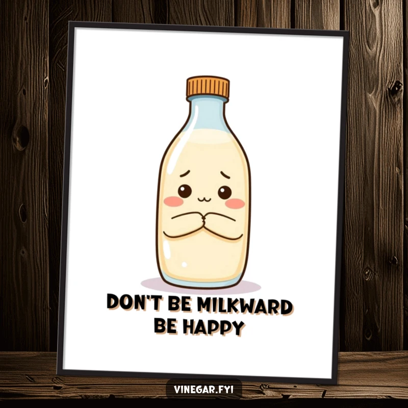 Funny Free Printable Wall Art: A vinegar bottle stands arms crossed, looking unimpressed. Hilarious kitchen decor DIY.