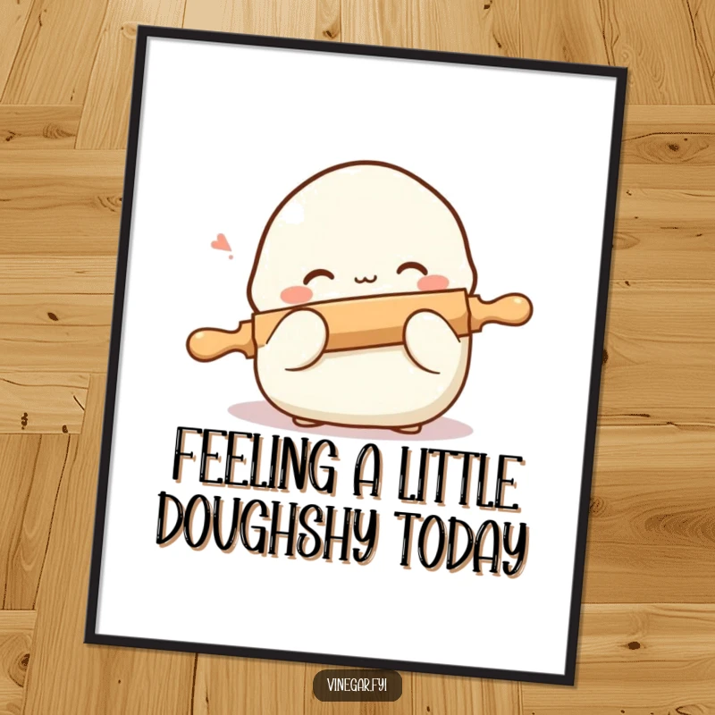 Funny Free Printable Wall Art: A shy, blushing dumpling hides behind its tiny rolling pin, ready to be framed.