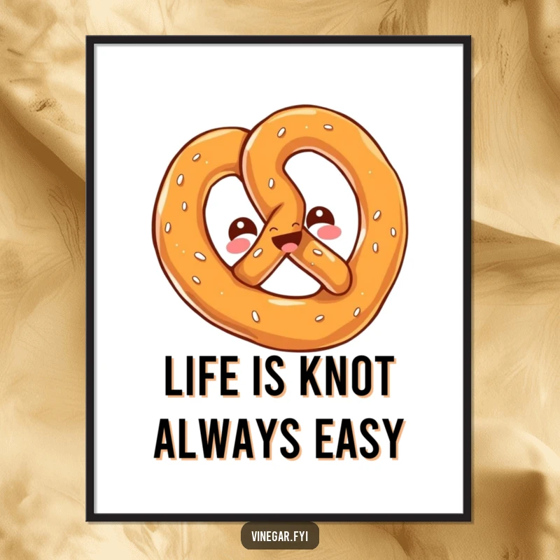 Funny Free Printable Wall Art: A kawaii pretzel twisting playfully, with a cheerful gleam, bringing quirky, salty fun to your walls.