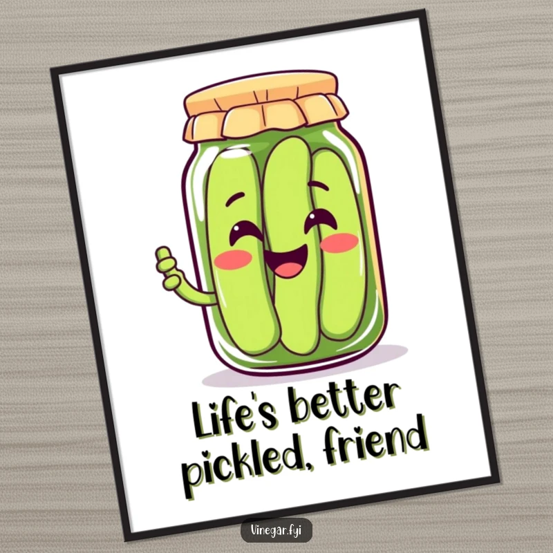 Funny Free Printable Wall Art: A very happy Kawaii pickle jar with a large, infectious smile, perfect for a cheerful room.