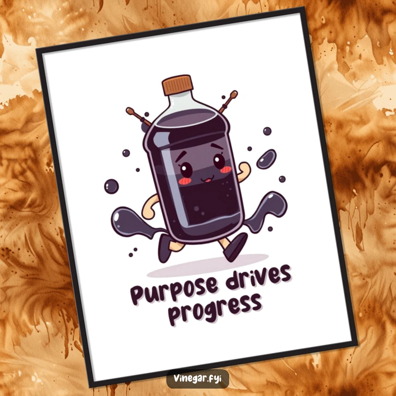 Funny Free Printable wall art of a determined bottle of dark liquid marching forward with unwavering purpose.