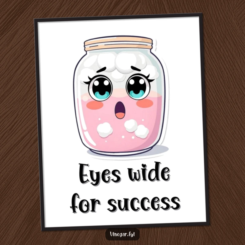 Funny Free Printable wall art of a surprised jar of cloudy liquid with wide eyes, a comical reaction.