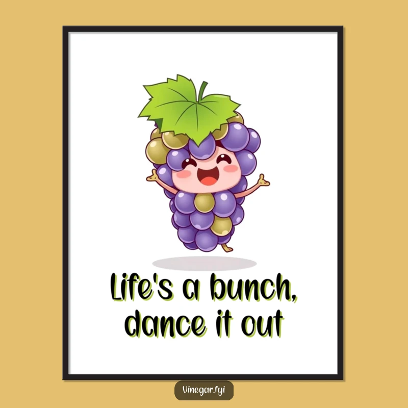 Funny Grape Wall Art Free Printable: Silly Dancing Grape with Leaf Hat Downloadable Decor